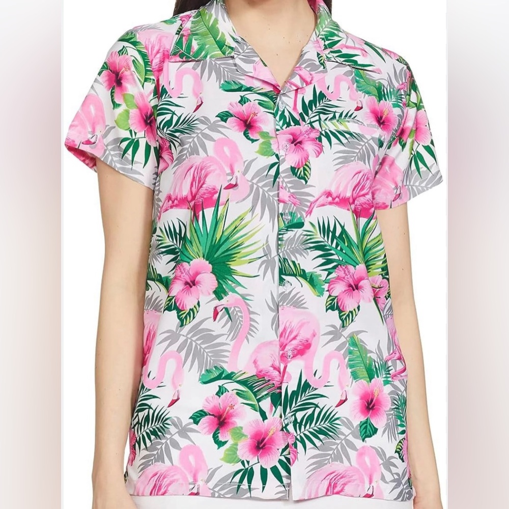 Aloha Set in‎ Lotus and Orchid women short sleeve funky button blouse summer